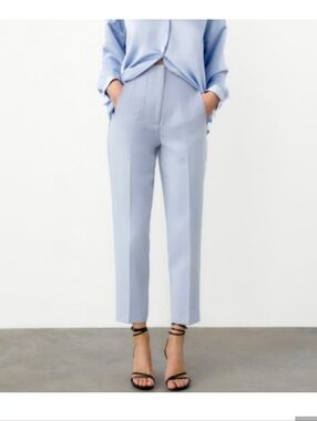 Zara Light Blue High-Waisted Tapered Pants